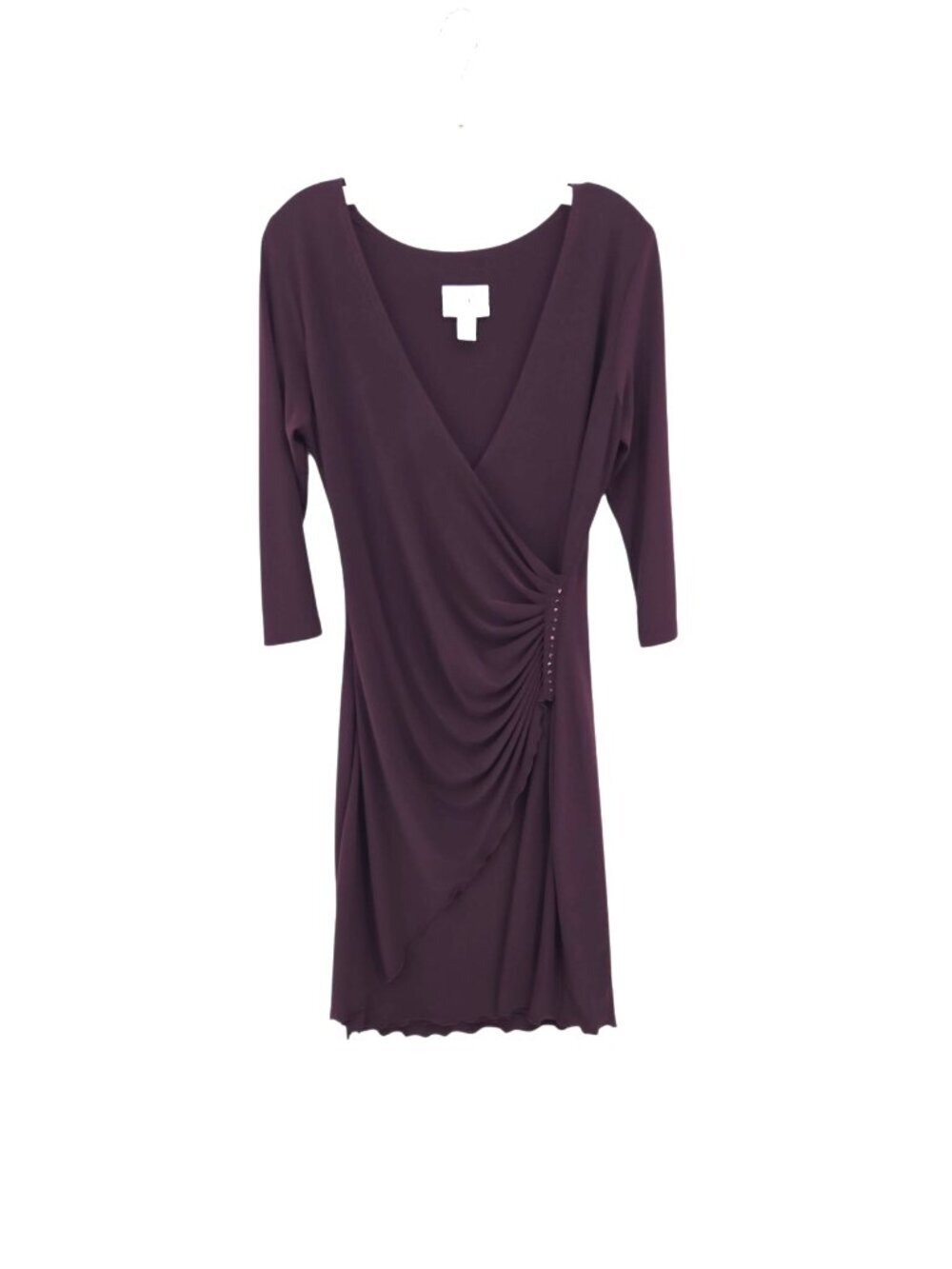 Joseph Ribkoff Midi Dress Sz 8 Plum Faux Wrap Ruched Stretch 3/4 Sleeve Canada